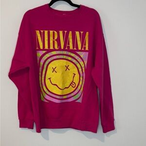 NIRVANA Magenta Top with Yellow and Pink Graphic Size XS/S Baggy Fit